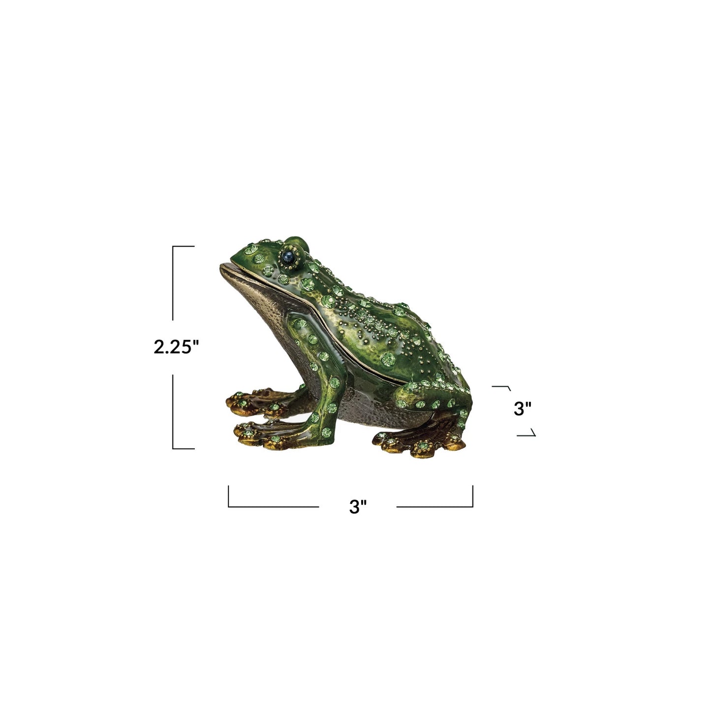 Enameled Metal Frog Shaped Trinket Box w/ Jewels, Gold Finish & Green