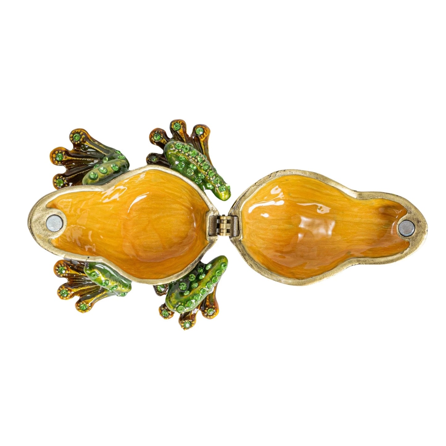 Enameled Metal Frog Shaped Trinket Box w/ Jewels, Gold Finish & Green