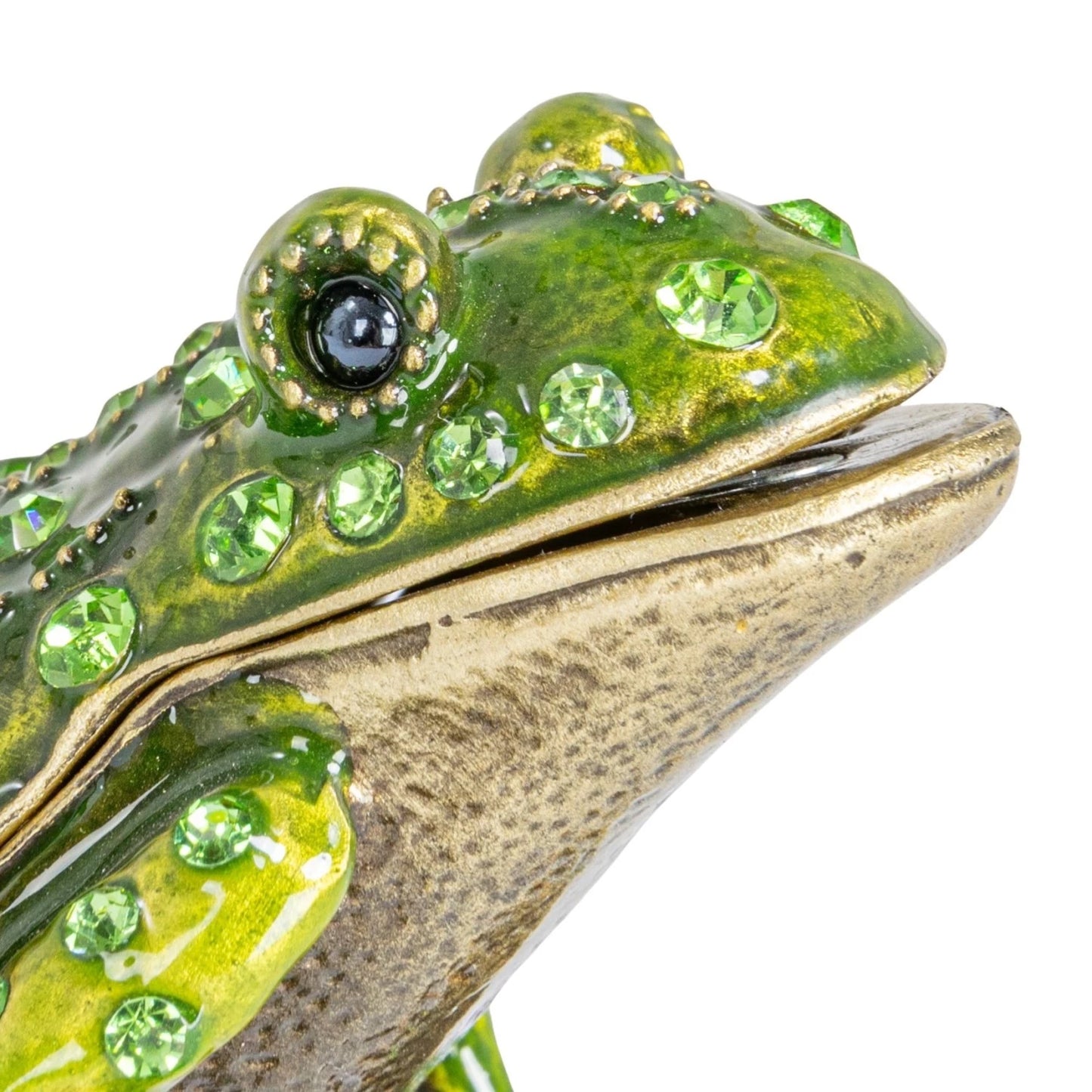 Enameled Metal Frog Shaped Trinket Box w/ Jewels, Gold Finish & Green