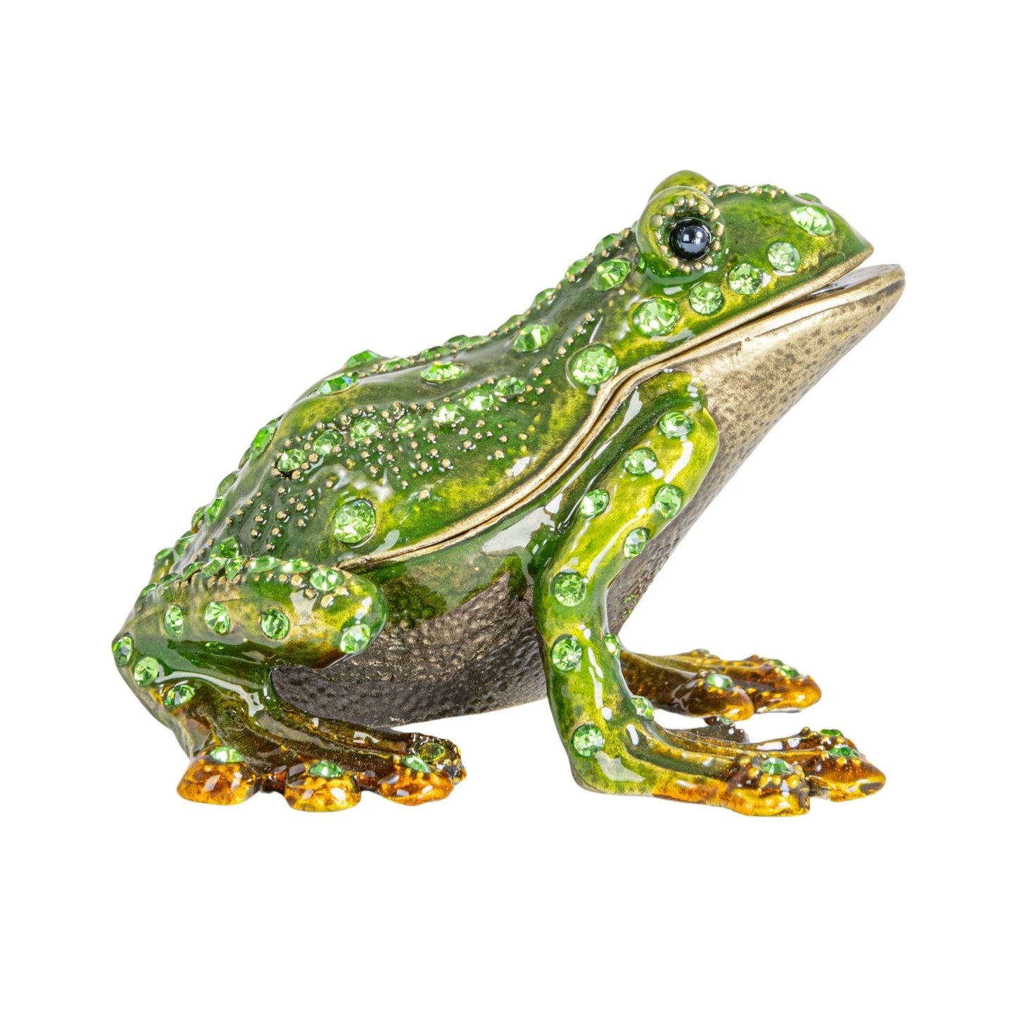 Enameled Metal Frog Shaped Trinket Box w/ Jewels, Gold Finish & Green