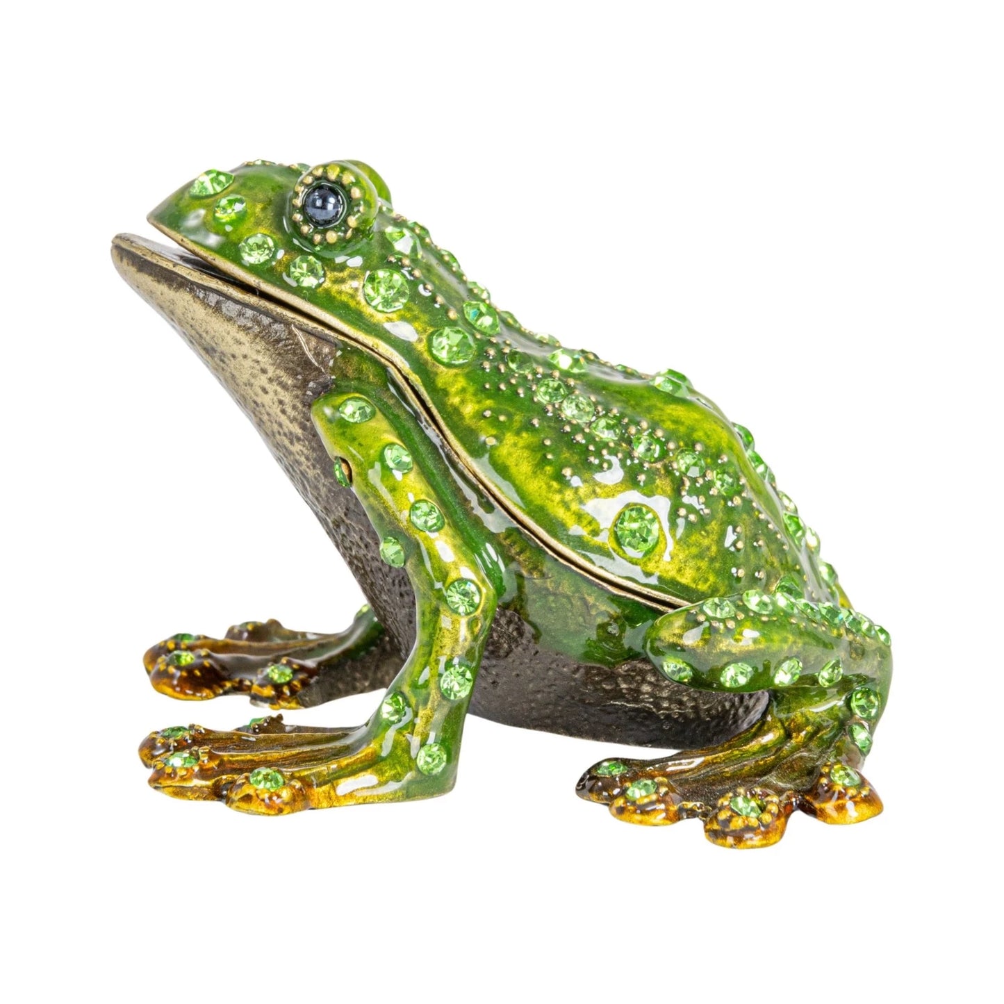 Enameled Metal Frog Shaped Trinket Box w/ Jewels, Gold Finish & Green