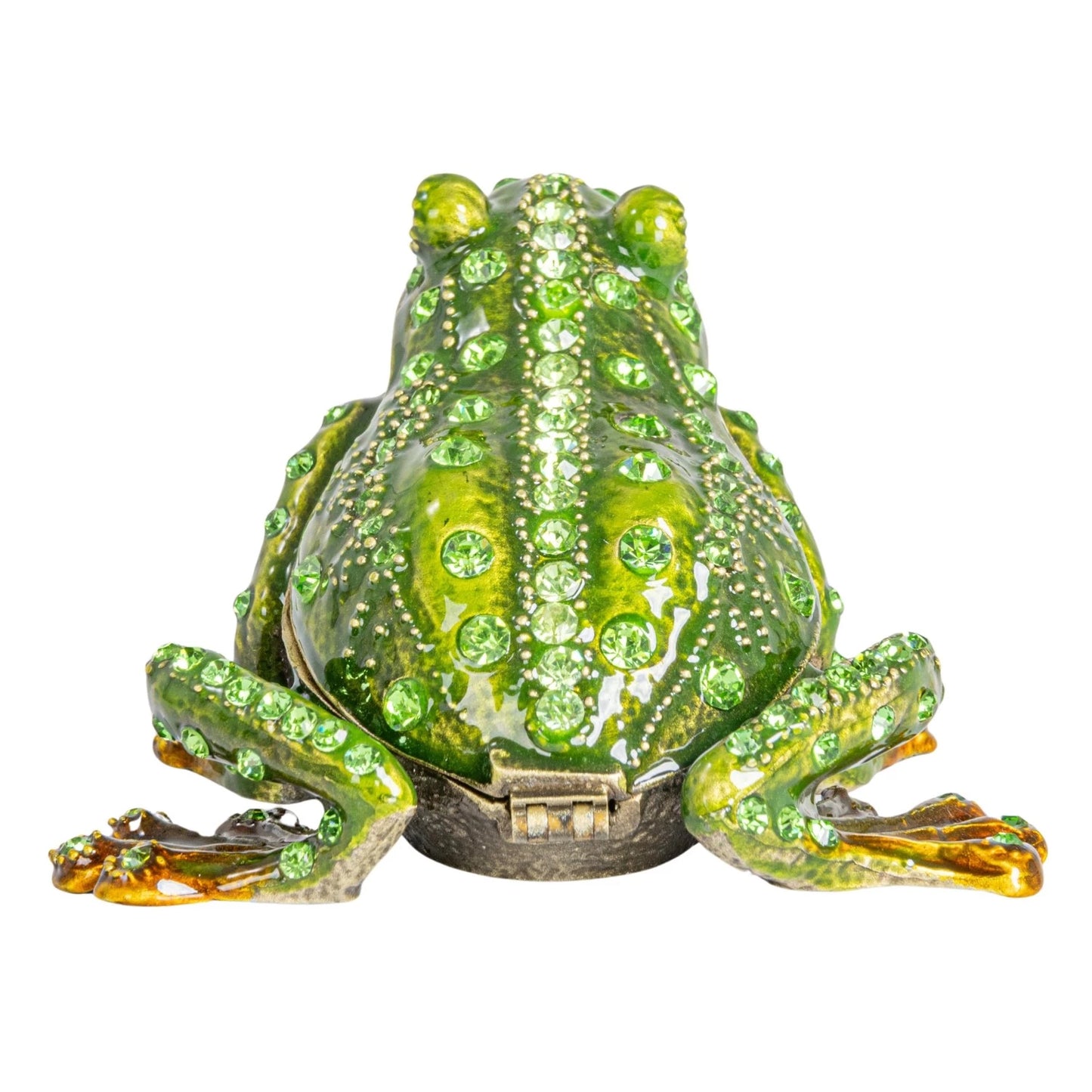 Enameled Metal Frog Shaped Trinket Box w/ Jewels, Gold Finish & Green