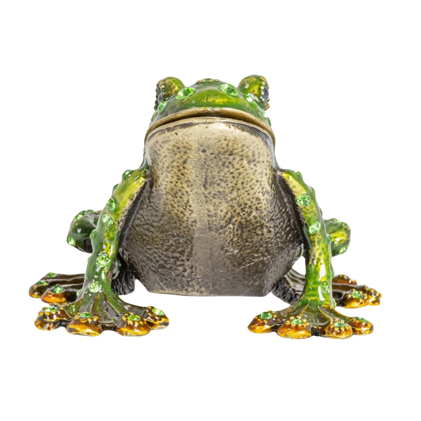 Enameled Metal Frog Shaped Trinket Box w/ Jewels, Gold Finish & Green