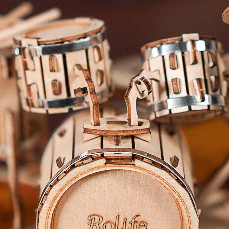 3D Laser Cut Wooden Puzzle: Drum Kit