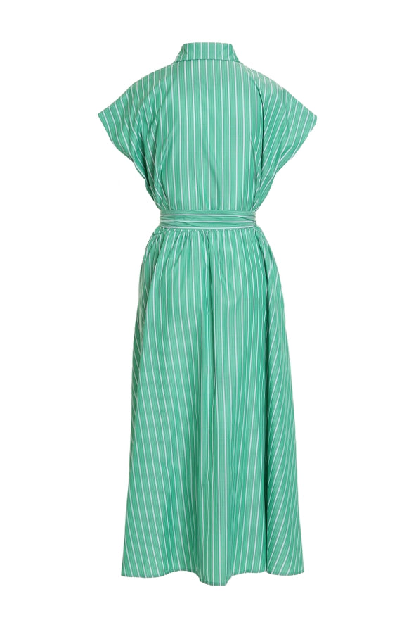 Striped Print Belted Maxi Dress O/S