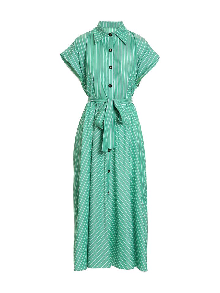 Striped Print Belted Maxi Dress O/S