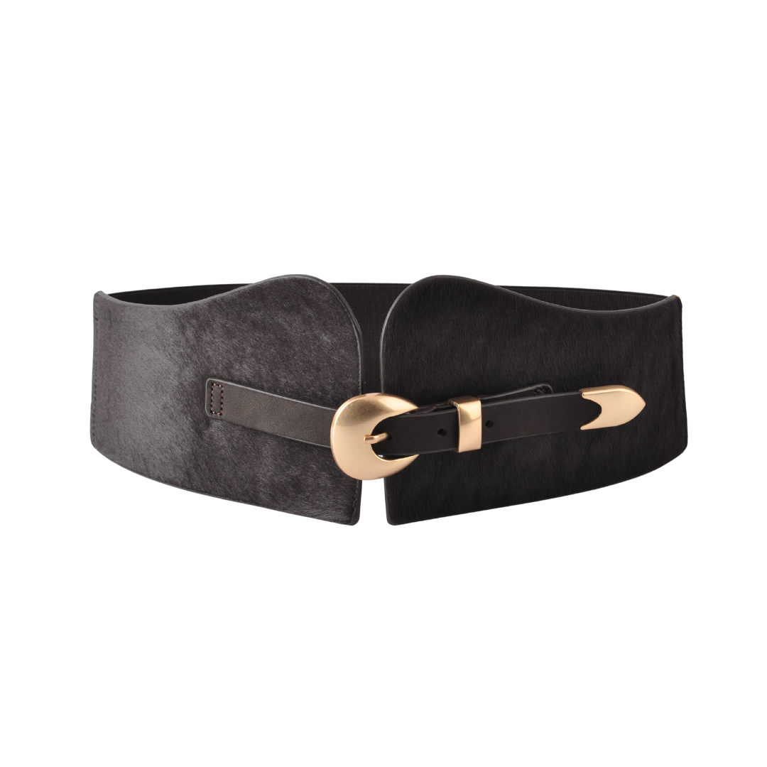 Calf Hair Waist Belt: Caramel