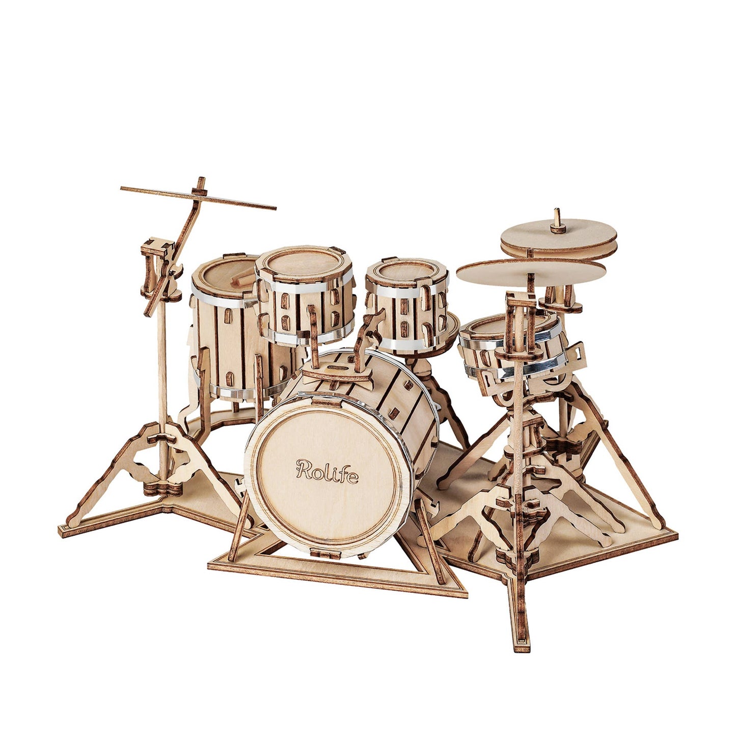 3D Laser Cut Wooden Puzzle: Drum Kit