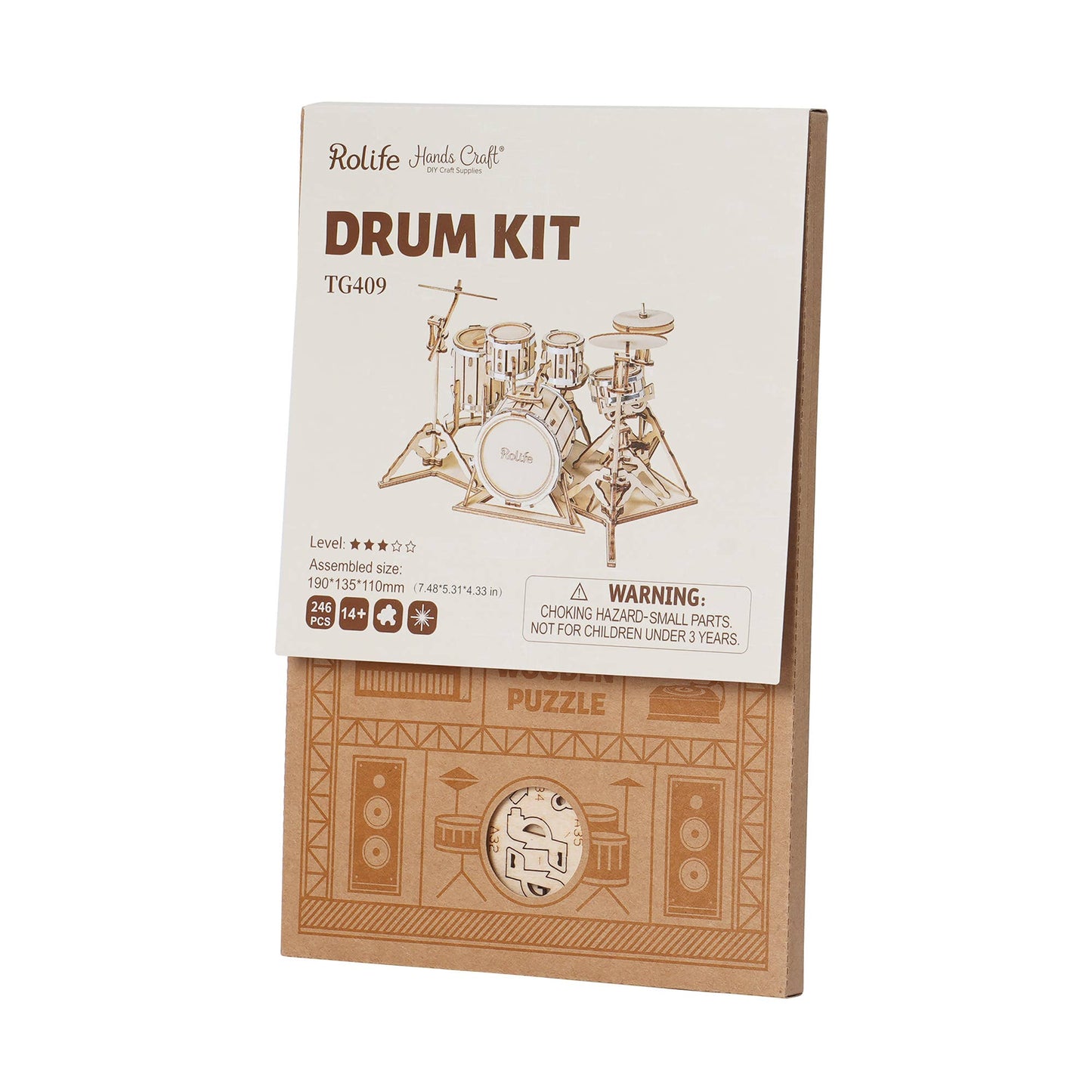 3D Laser Cut Wooden Puzzle: Drum Kit