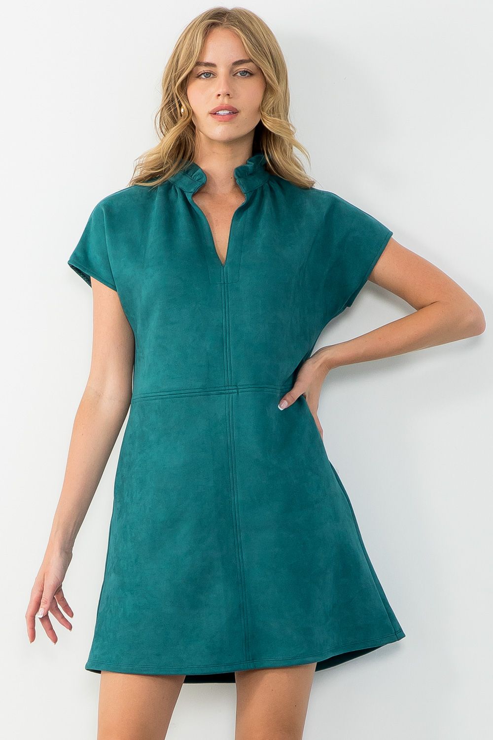 Short Sleeve Suede Dress
