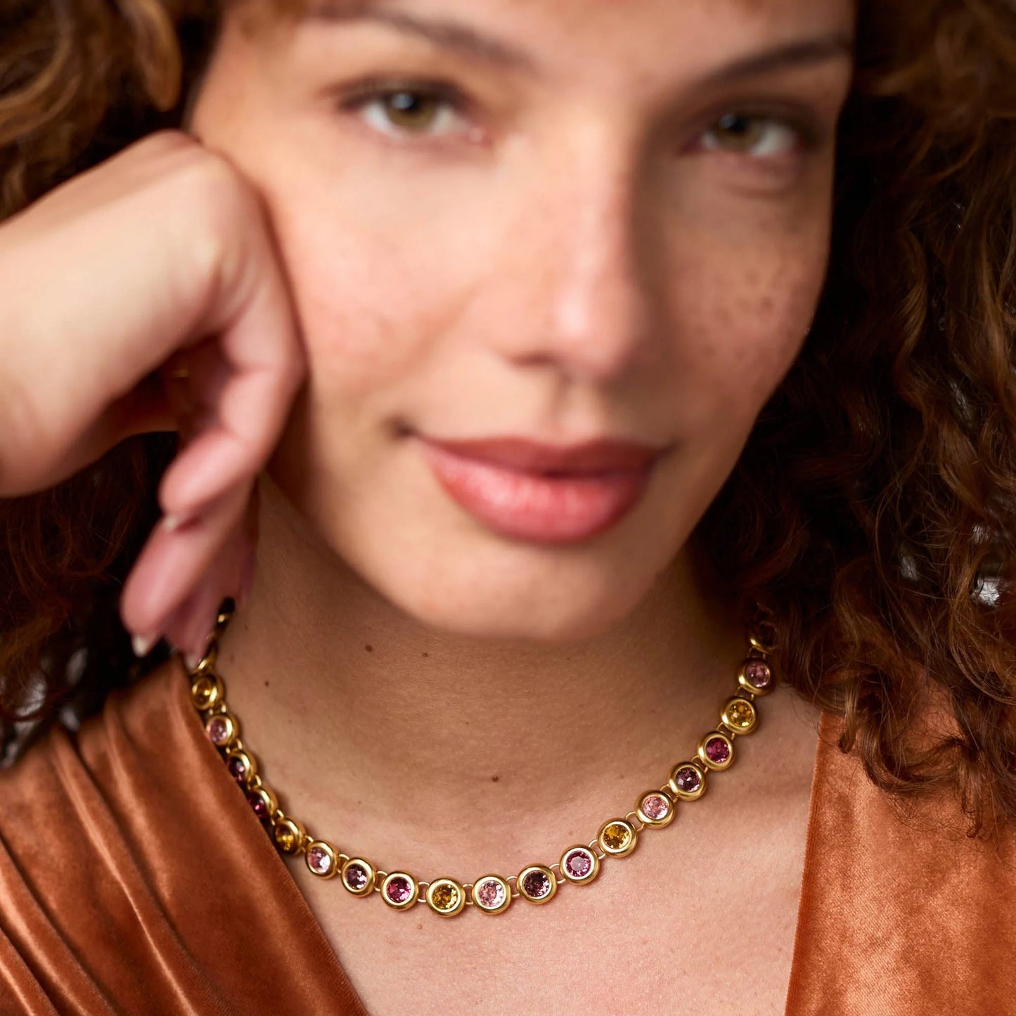 Rainbow Gold Tennis Necklace