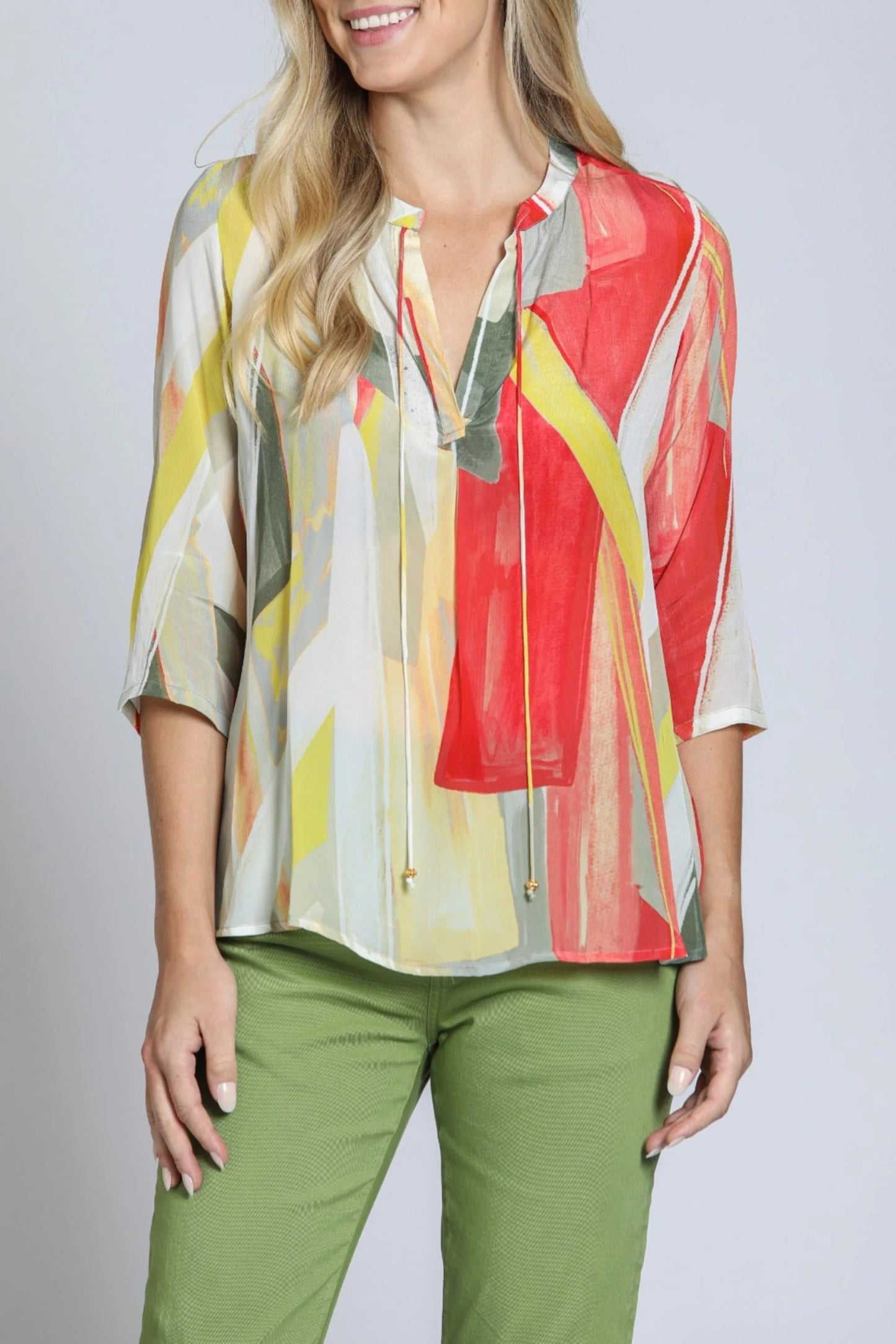 V-Neck w/Tassel Orange/Yellow Multi Top