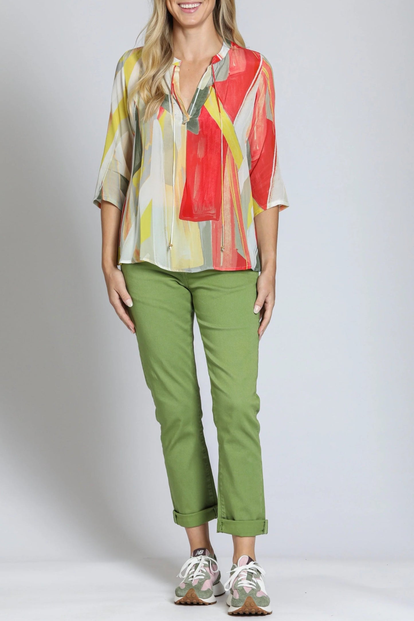V-Neck w/Tassel Orange/Yellow Multi Top