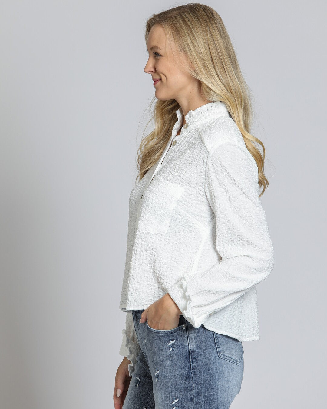 Cropped Check Shirt W/ Ruffles
