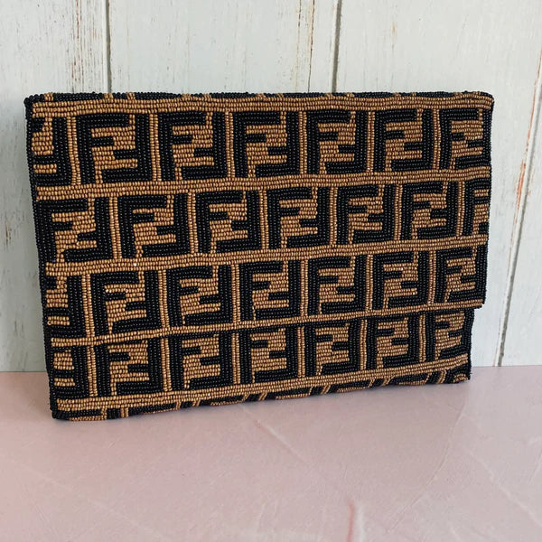 Beaded Envelope Handbag FF Gold/Blk