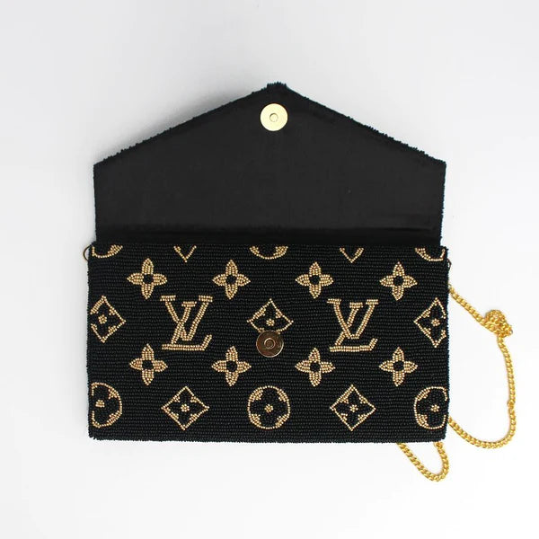 Beaded Handbag LV Black/Gold w/Shoulder Strap