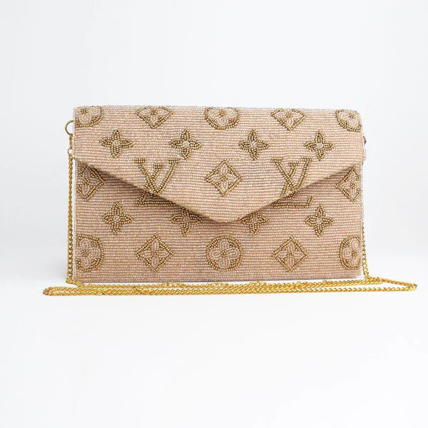 Beaded Envelope Handbag Nude/Gold