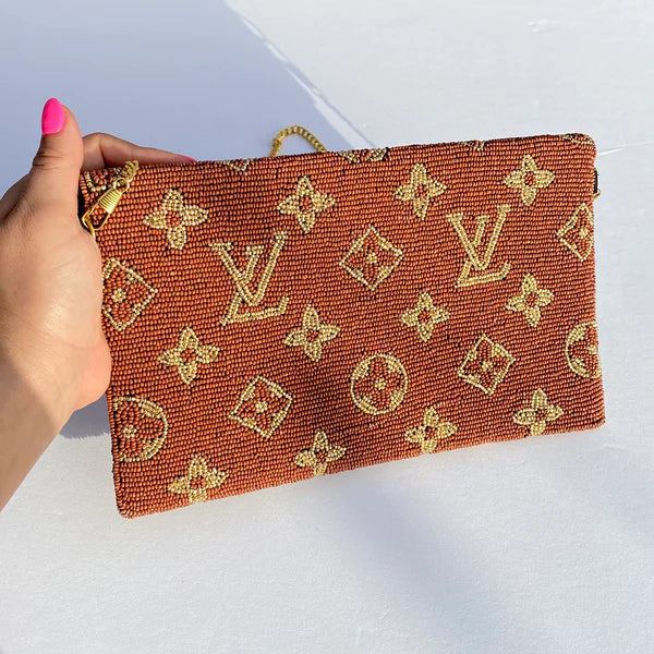 Beaded Envelope Handbag LV Brown/Gold