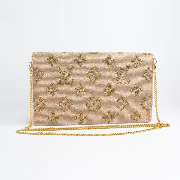 Beaded Envelope Handbag Nude/Gold