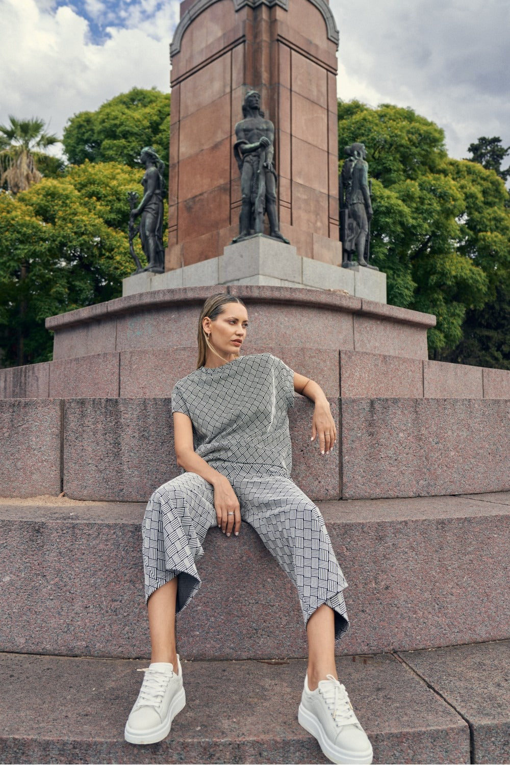 Brown Textured Wide Leg Cropped Pants