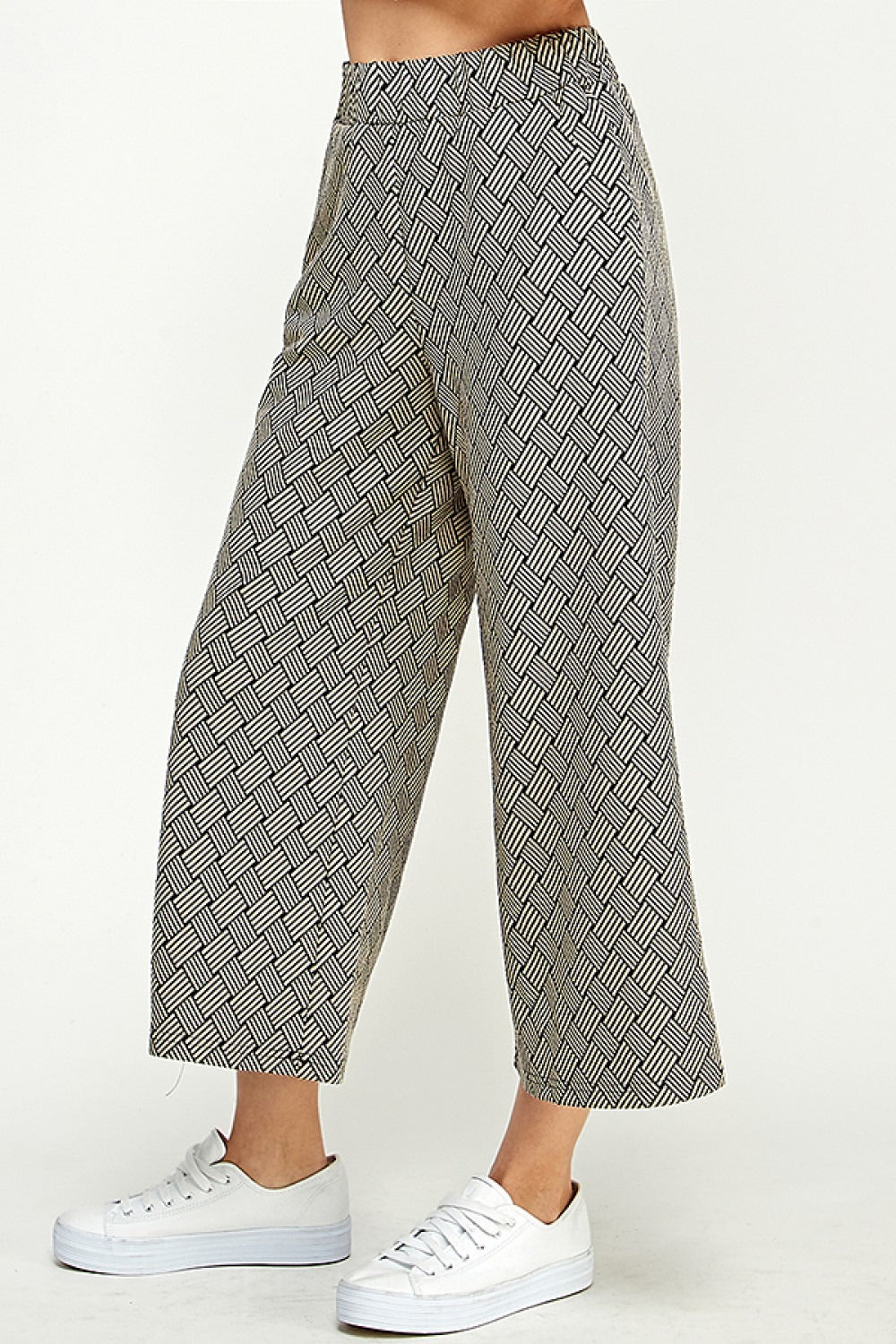 Brown Textured Wide Leg Cropped Pants
