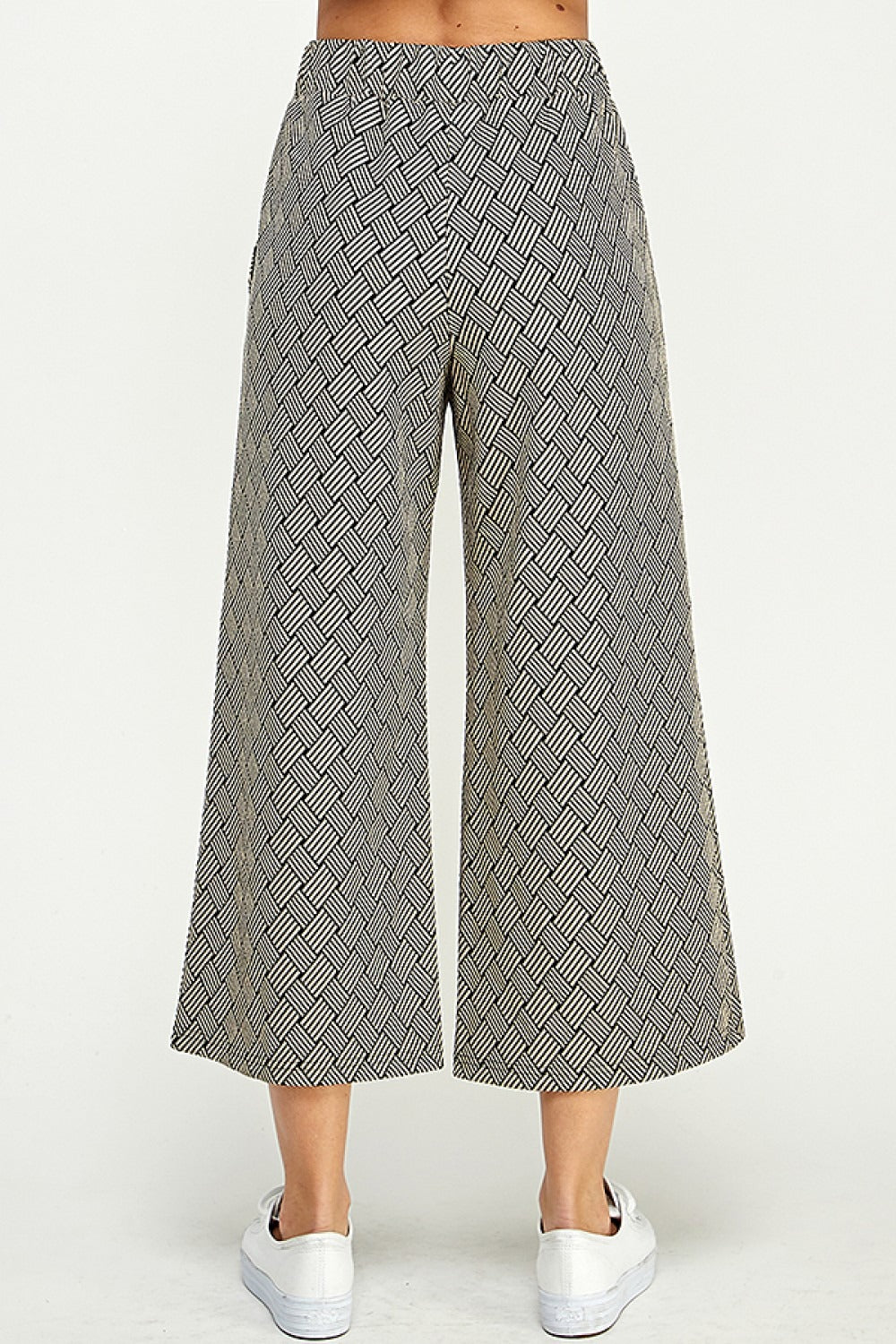 Brown Textured Wide Leg Cropped Pants