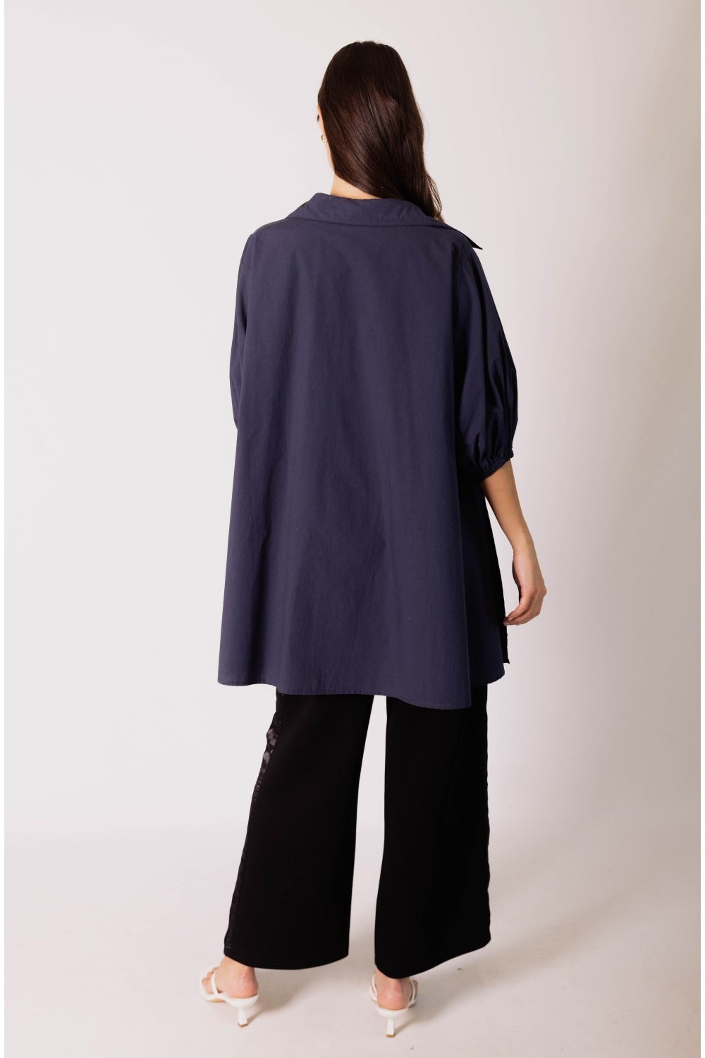 Poplin Puff Sleeve Side Slit Button Tunic