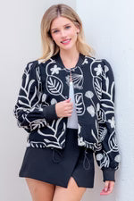 Embroidered Black Front Button Jacket