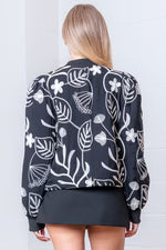 Embroidered Black Front Button Jacket