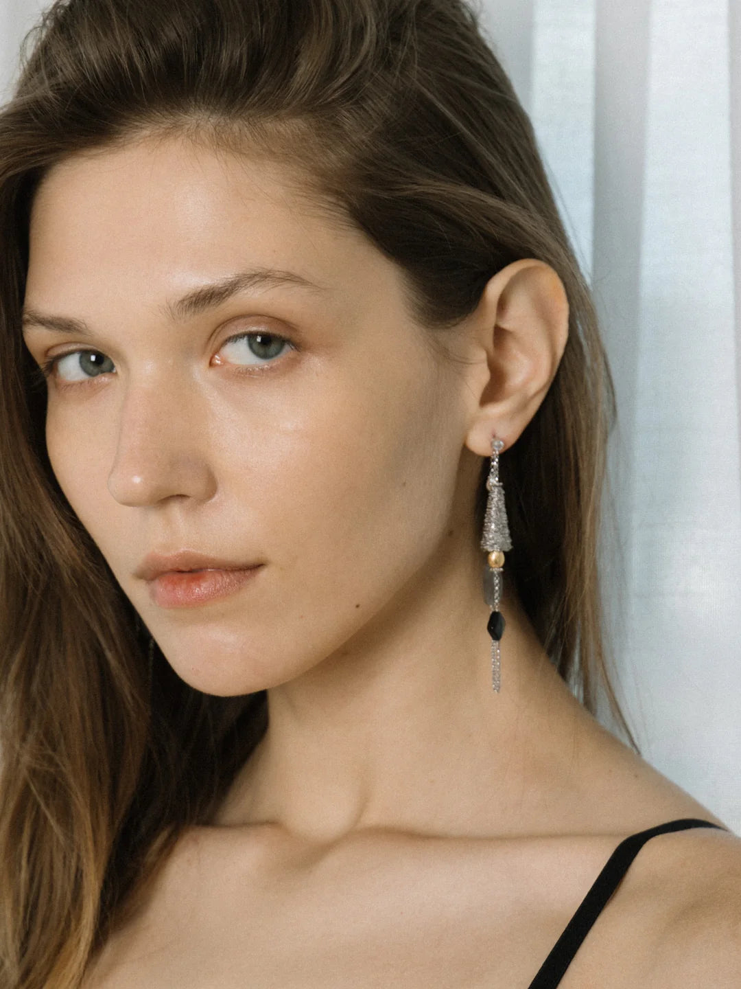 Labradorite, Pearl & Cubic Crystal Dangle Earrings