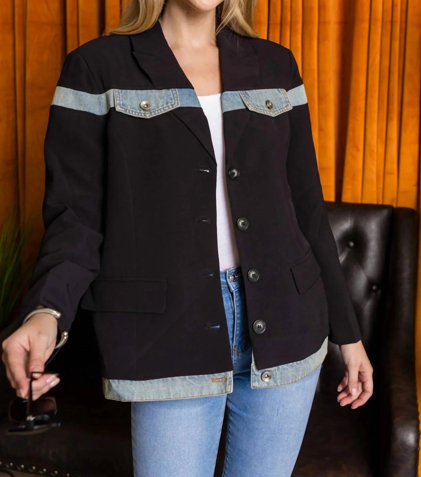 Jacket w/Denim Inset