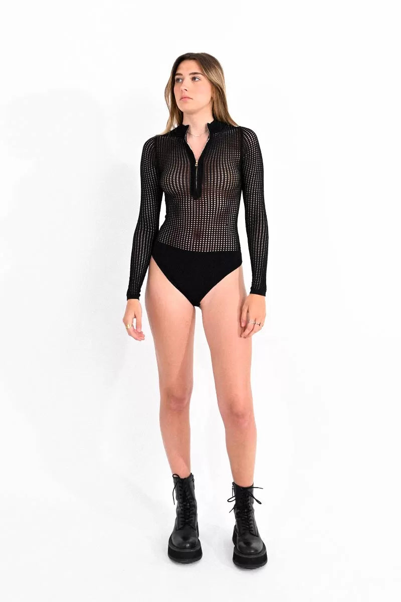 Mesh Bodysuit w/Zipper Neck