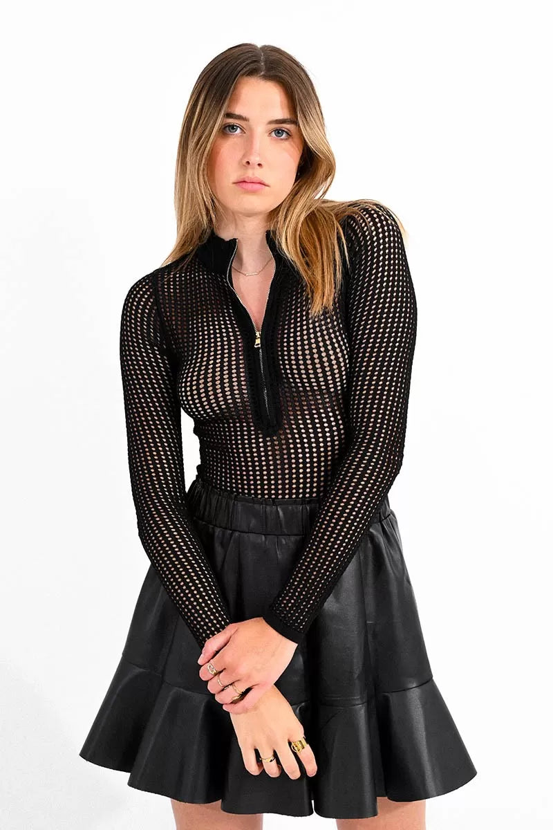 Mesh Bodysuit w/Zipper Neck