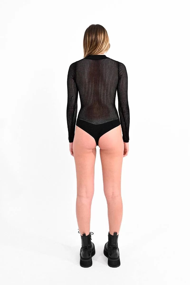Mesh Bodysuit w/Zipper Neck