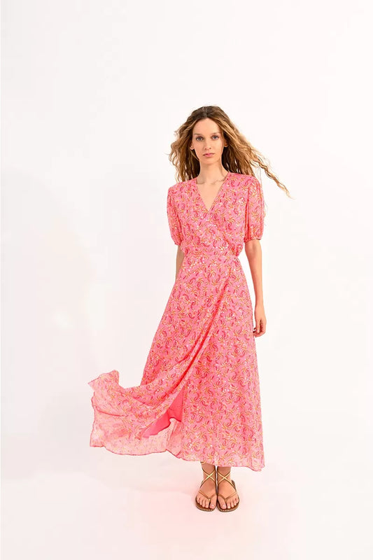 Pink Wrap Dress with Silver Sparkle