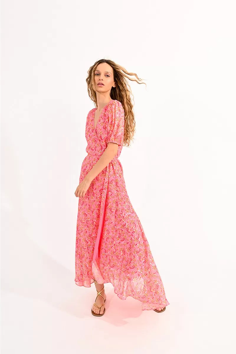 Pink Wrap Dress with Silver Sparkle