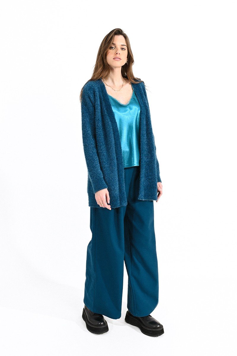Open front Long cozy chenille knit cardigan with texture., long sleeves