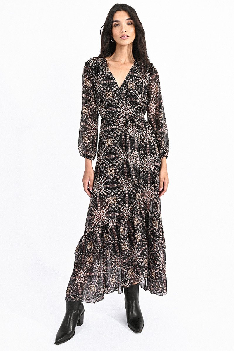 PRINTED WRAP DRESS