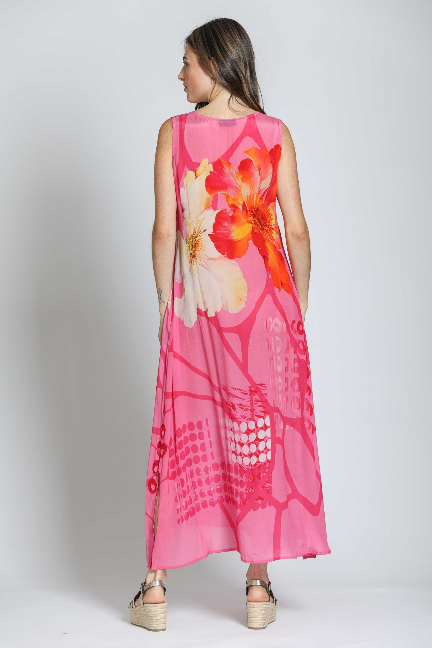 V-Neck Tank Long Dress Pink Multi