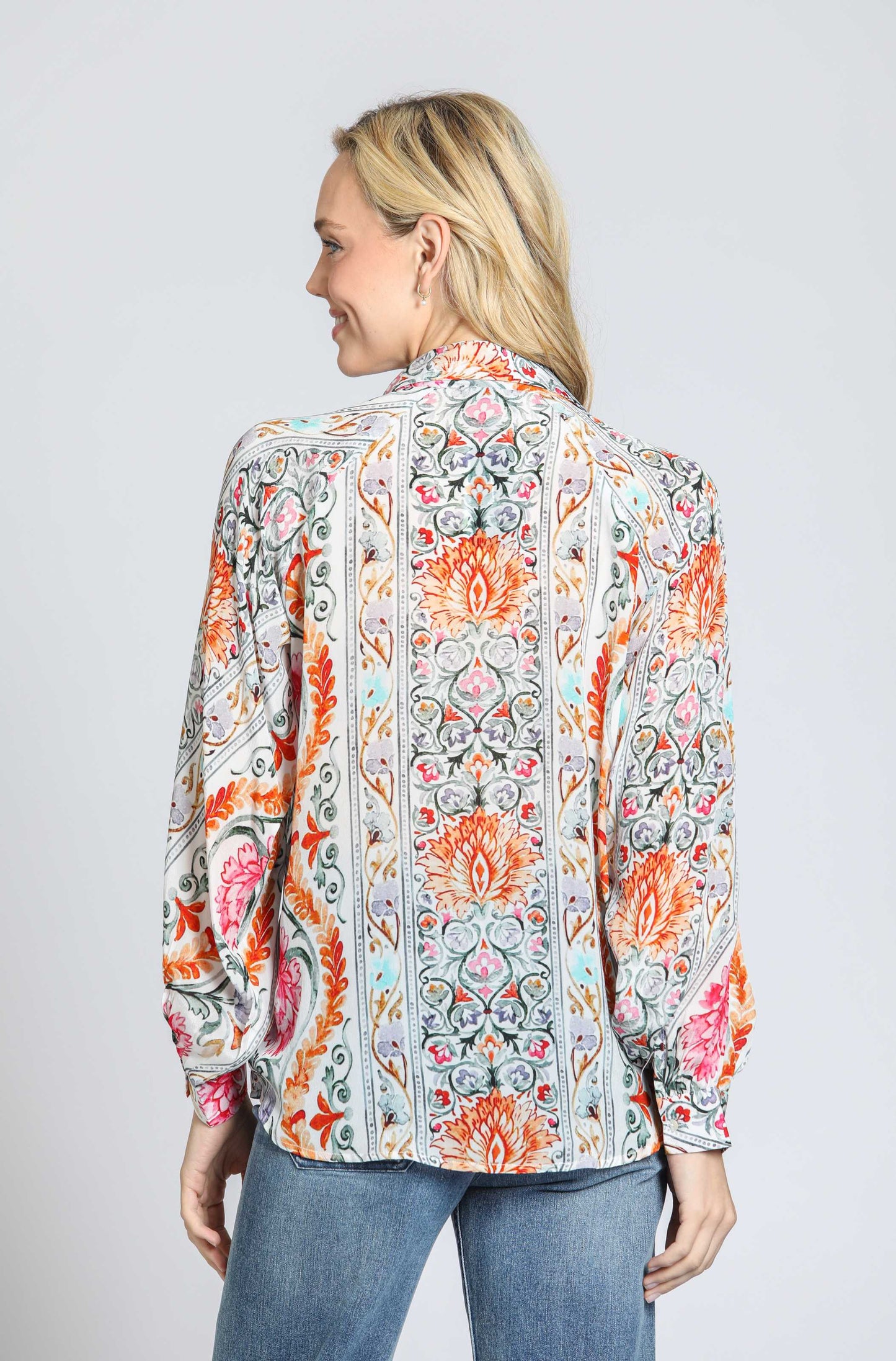 Half Placket Pullover Blouse Pink Multi