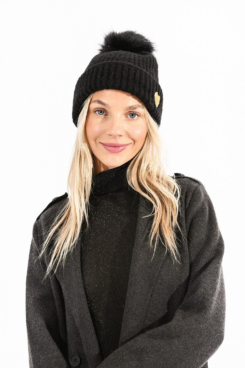 Sequin Heart Knitted Cap