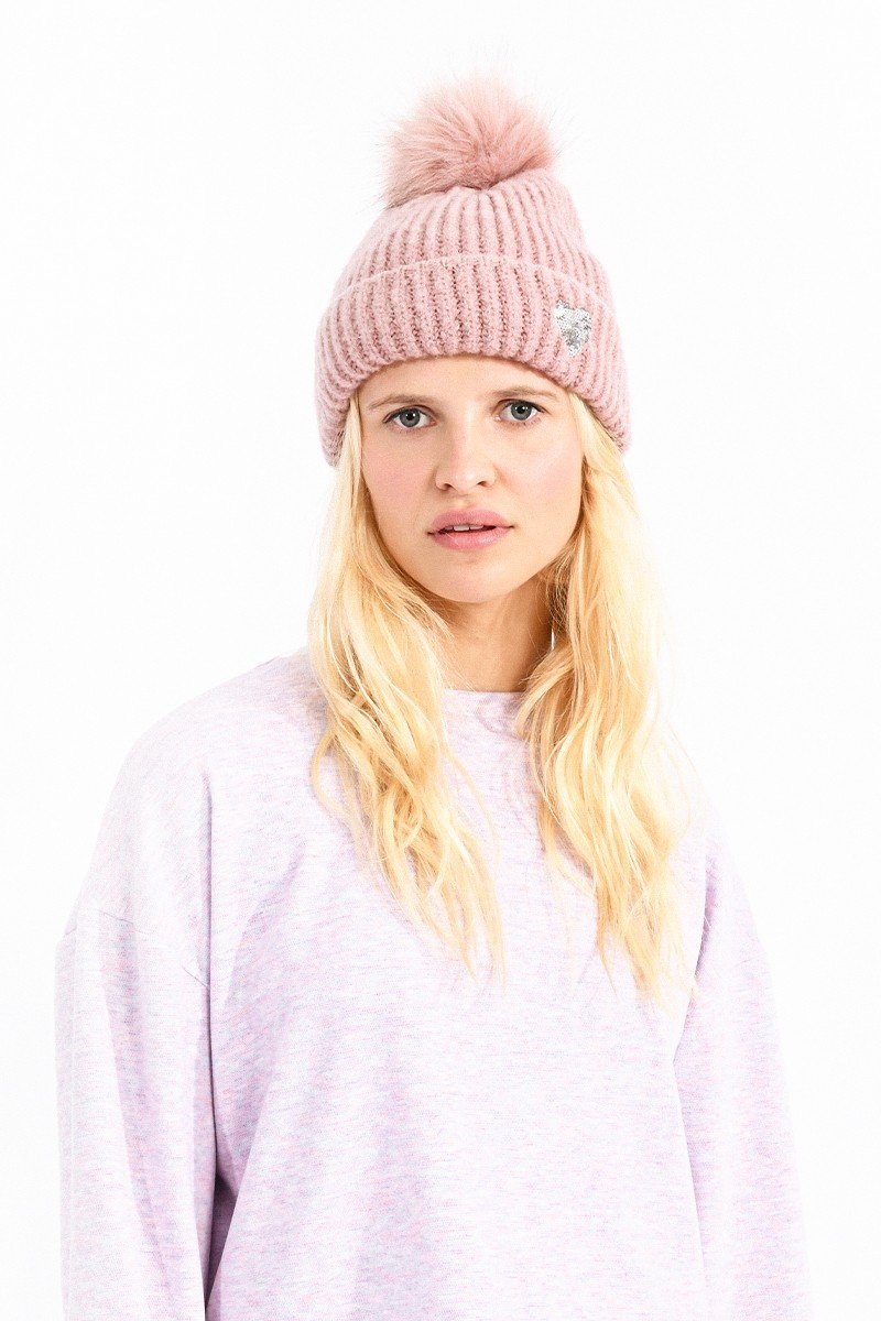 Sequin Heart Knitted Cap