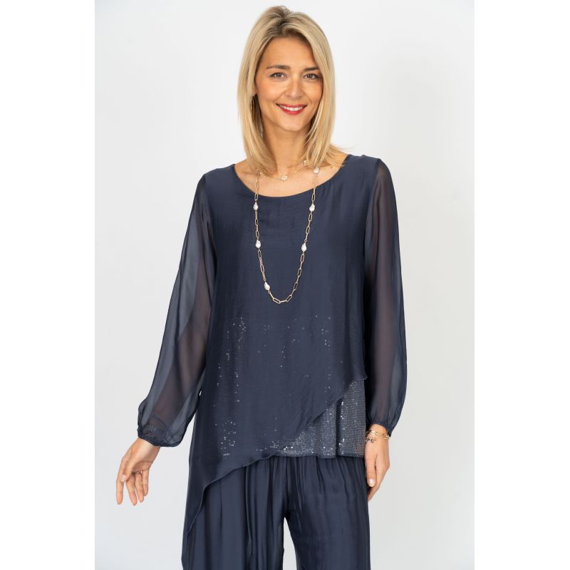 Silk Blouse with Sequins Detail