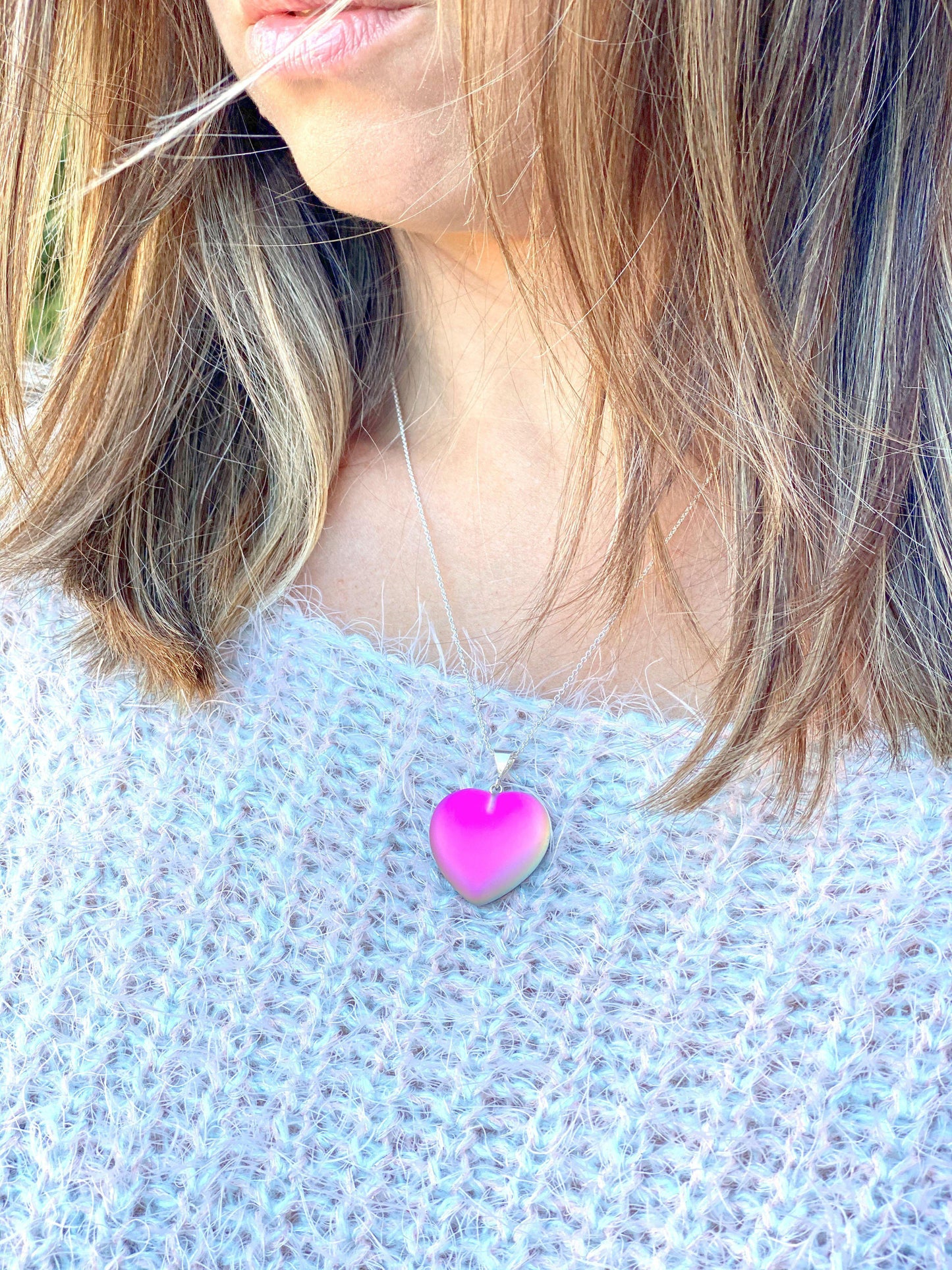 Lg.Heart Pendant Nk. Sterling Sil. Glass Crys