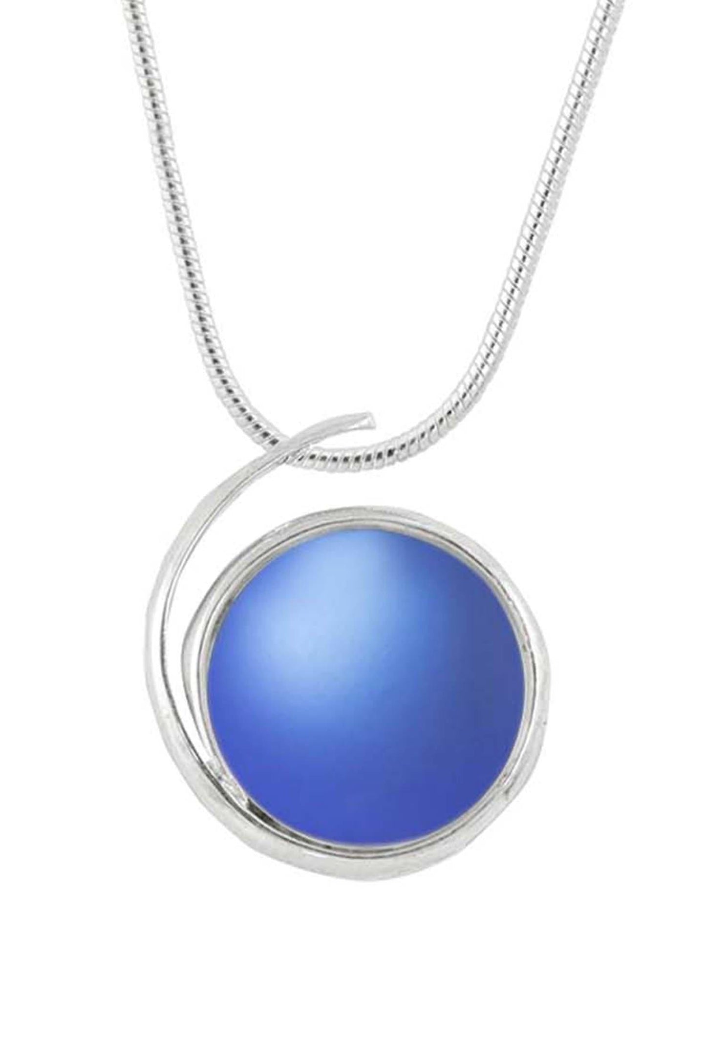 Lg.Wave Pendant Nk Sterling Sil. Glass Crys-Frosted Blue