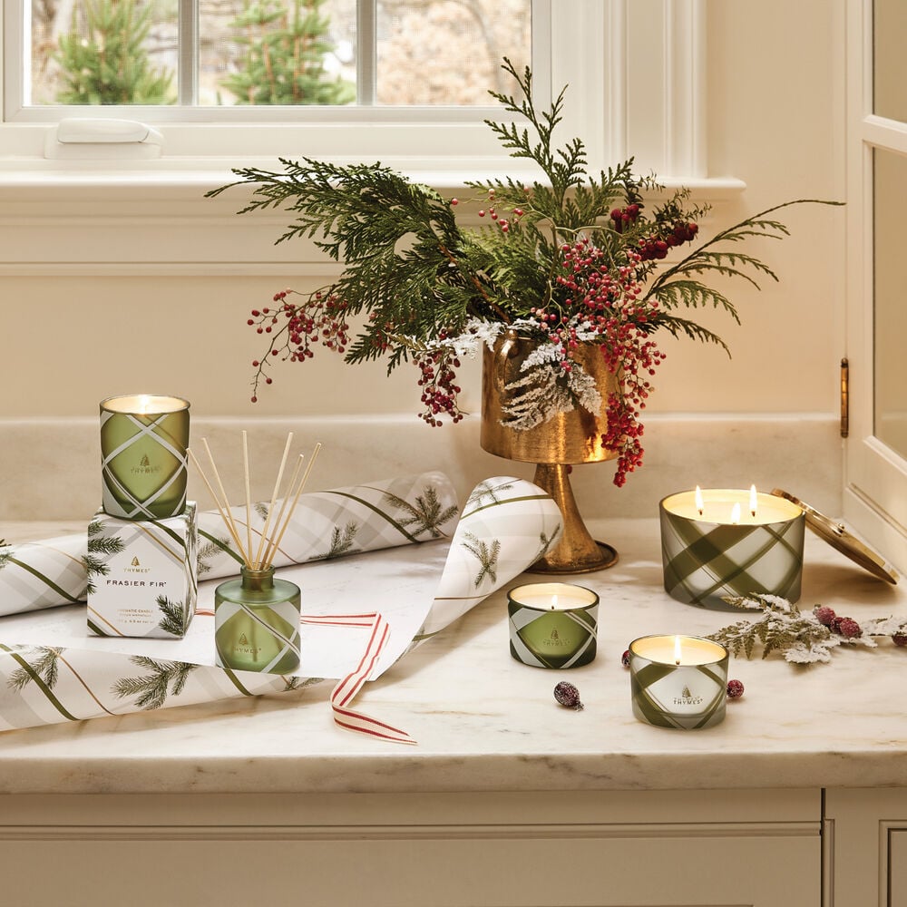 Frasier Fir Frosted Plaid Poured Candle Set, Plaid