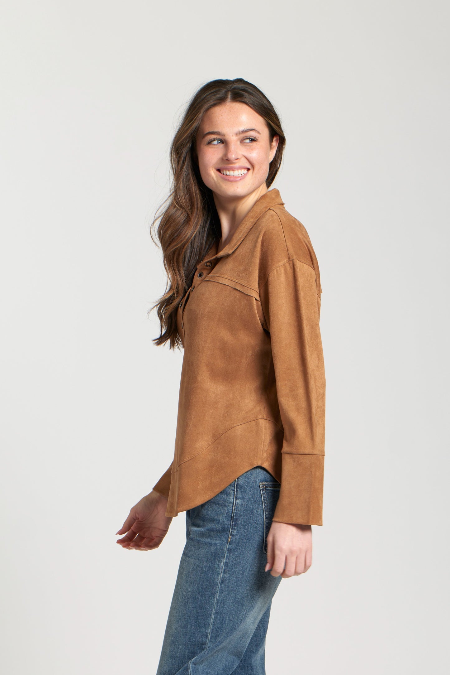 Faux Suede Henley Carmel Top