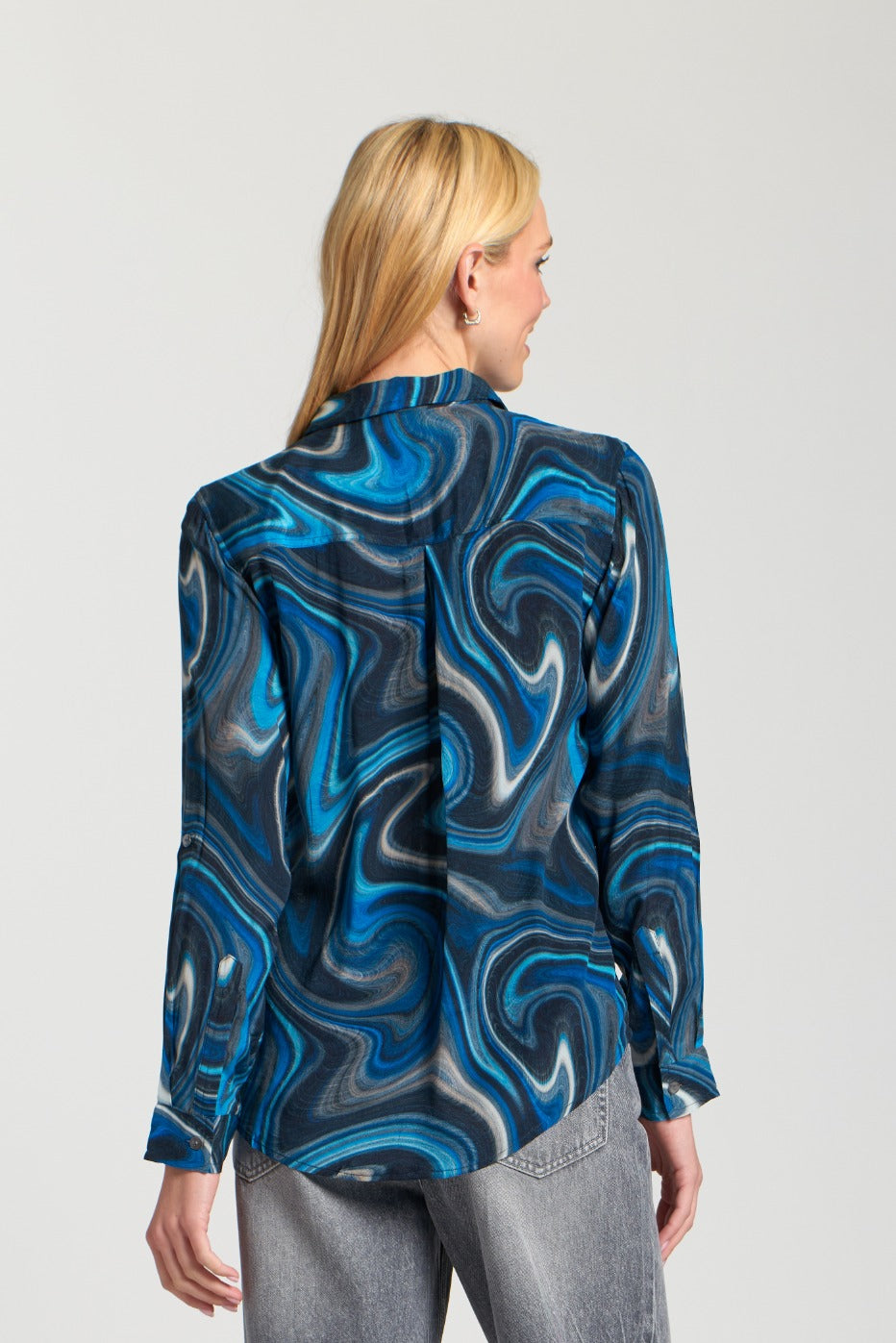 Button-Up w/Roll up Sleeve Blue Multi Top