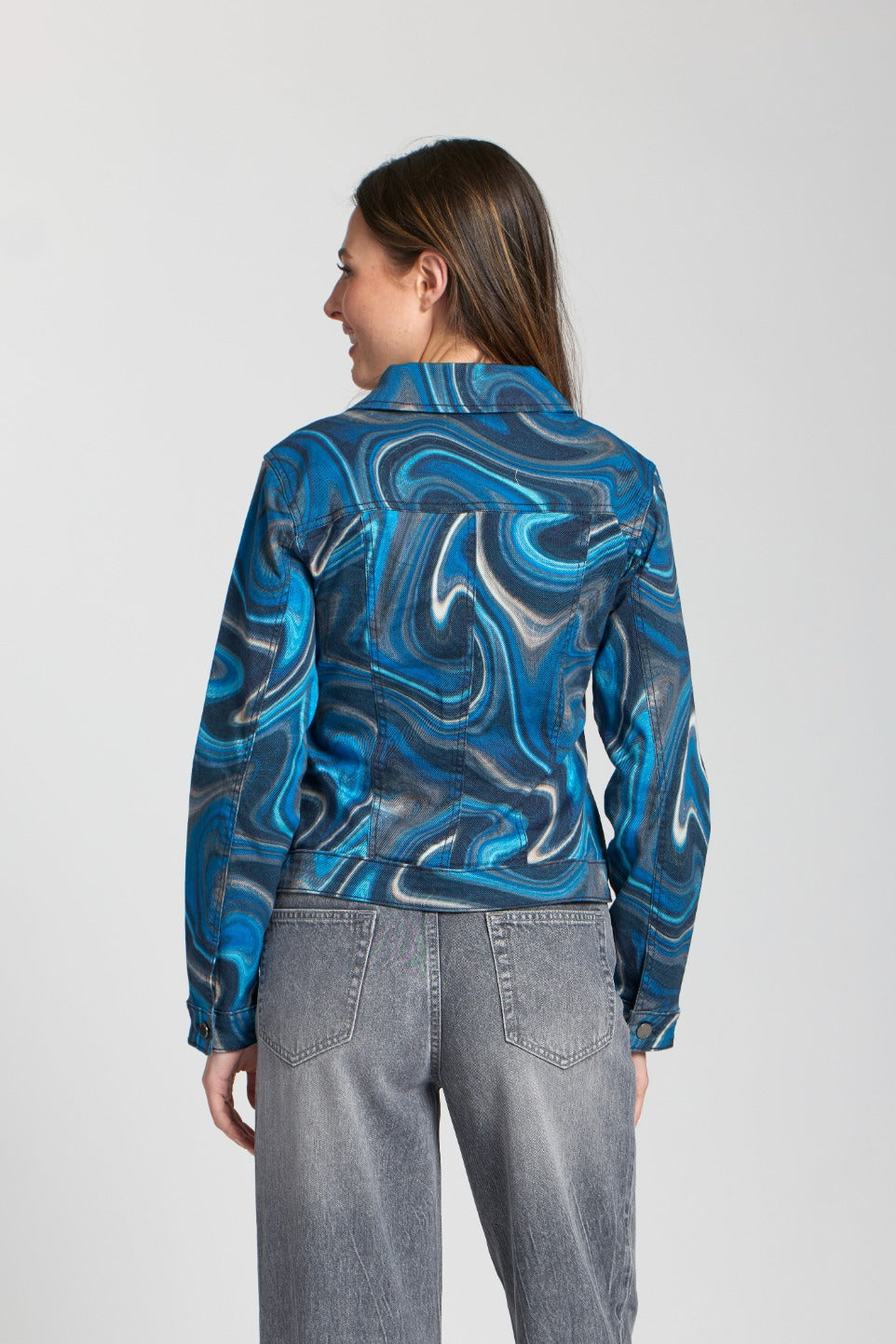 Printed Denim Jacket Blue