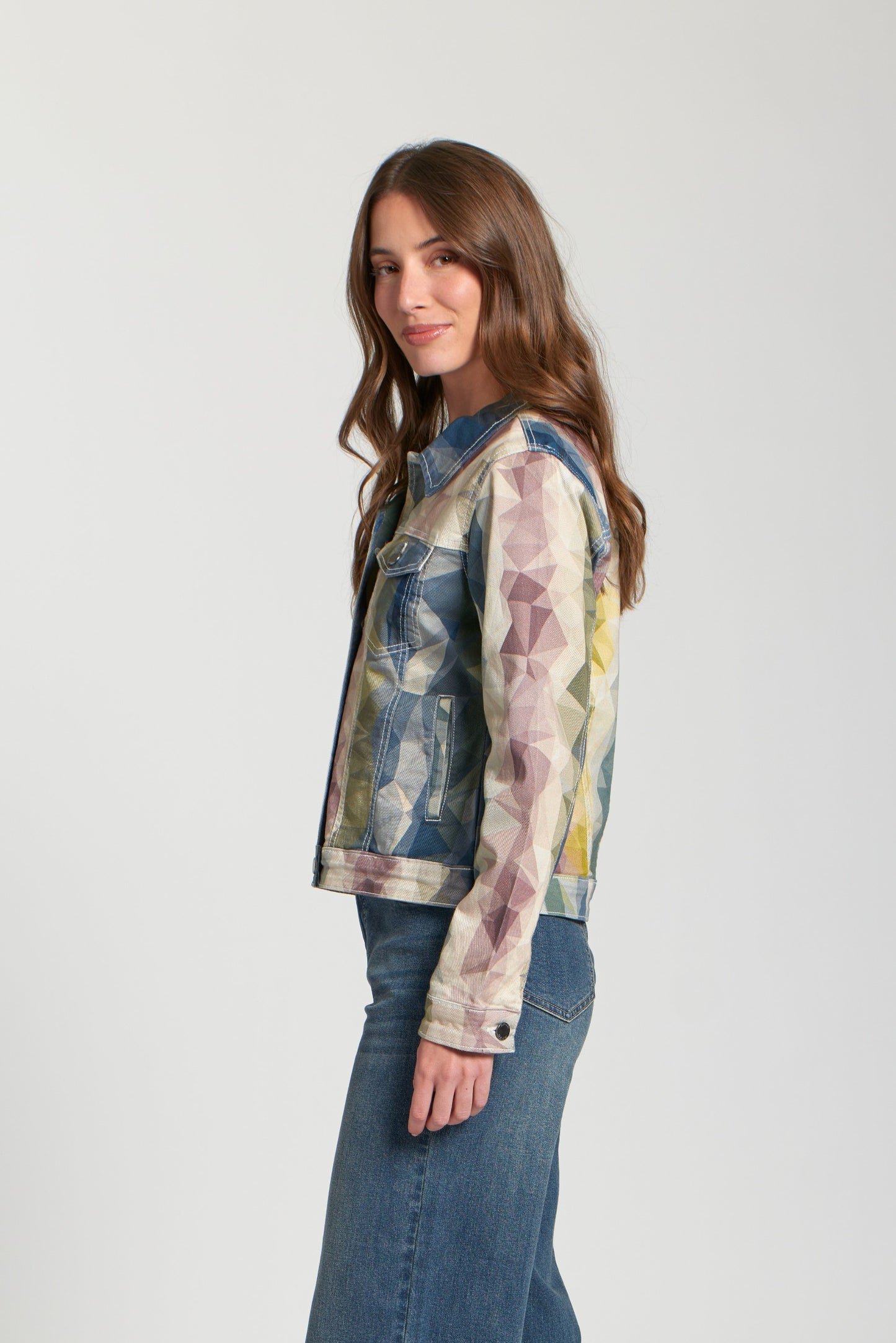 OLIVE MULTI Printed Denim Jacket